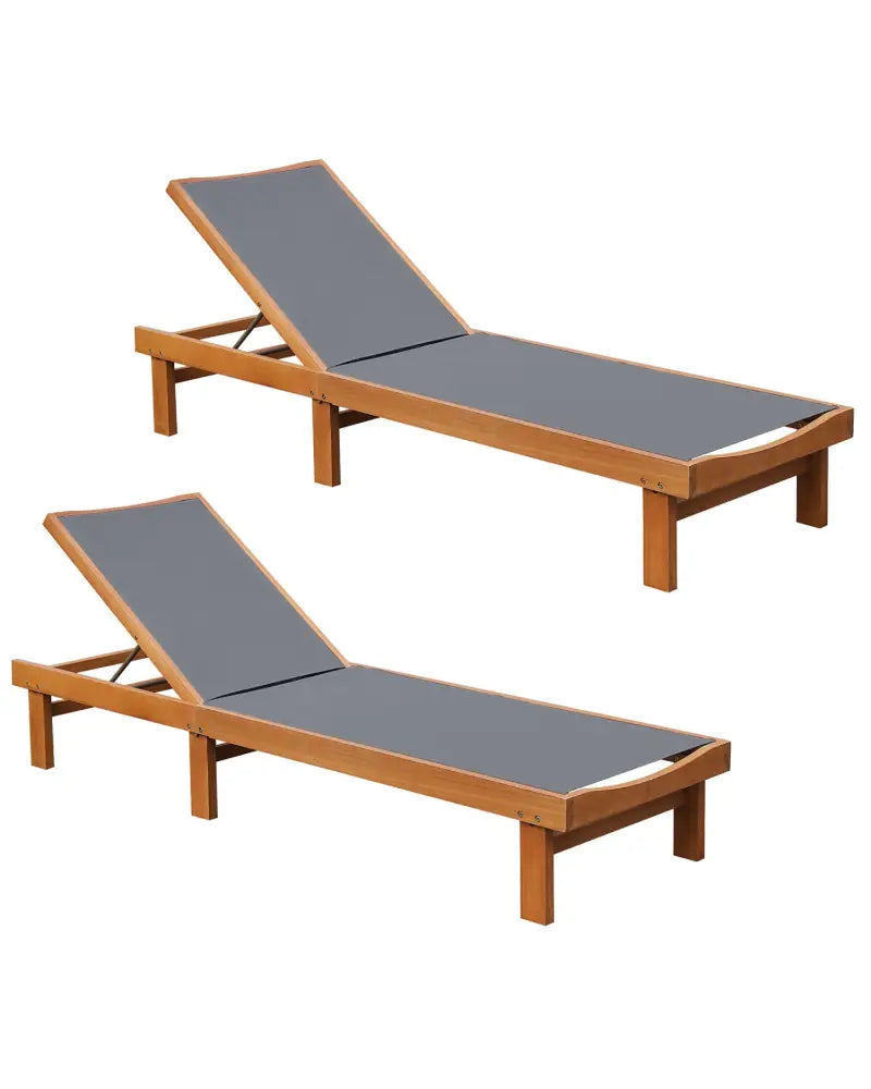 5-Postion Backrest Adjustable Outdoor Wood Chaise Lounge Chair-2 - Gray - Outdoor Chaise Lounges