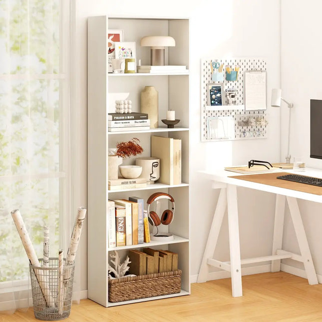 5-Shelf Storage Bookcase Modern Multi-Functional Display Cabinet-White Costway