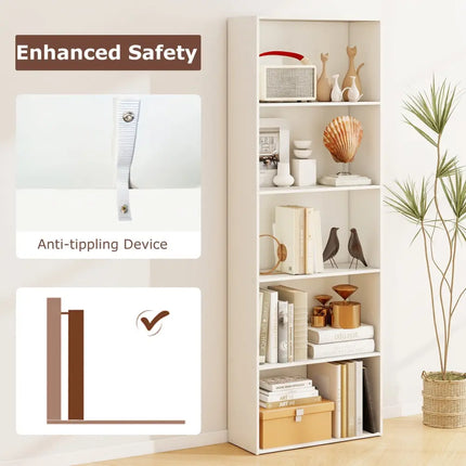 5-Shelf Storage Bookcase Modern Multi-Functional Display Cabinet-White Costway