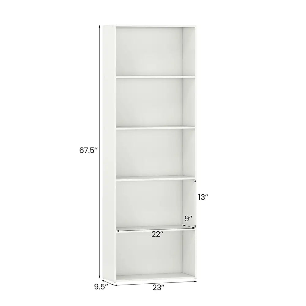 5-Shelf Storage Bookcase Modern Multi-Functional Display Cabinet-White - White - Bookcases