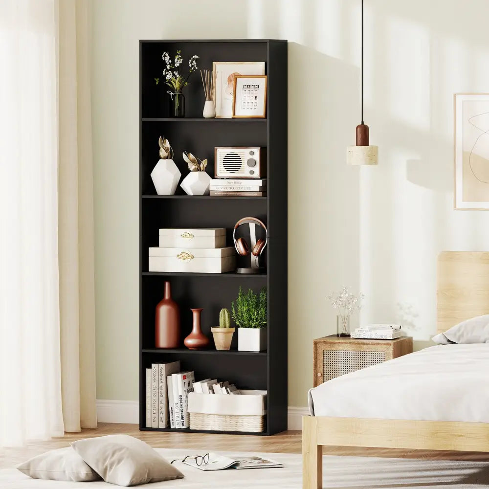 5-Shelf Storage Bookcase Modern Multi-Functional Display Cabinet Furniture-Black - Black - Bookcases