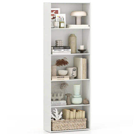 5-Shelf Storage Bookcase Modern Multi-Functional Display Cabinet-White Costway