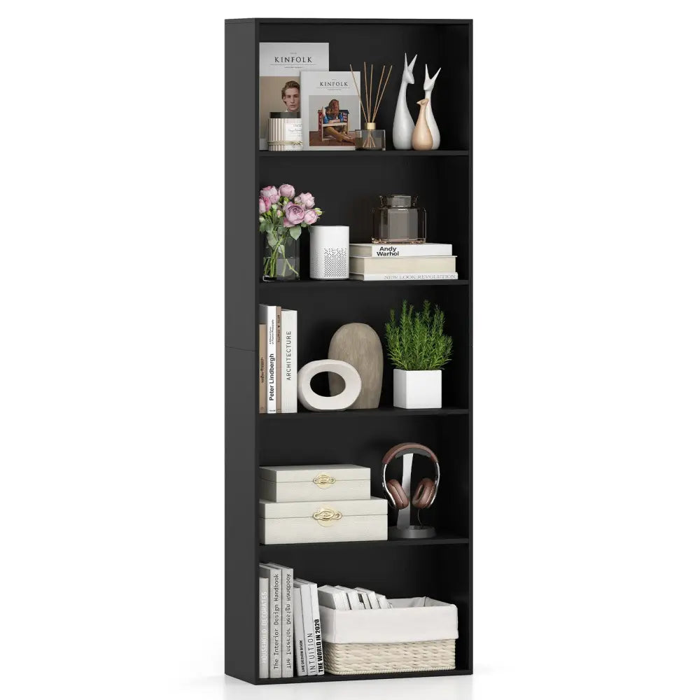 5-Shelf Storage Bookcase Modern Multi-Functional Display Cabinet Furniture-Black - Black - Bookcases