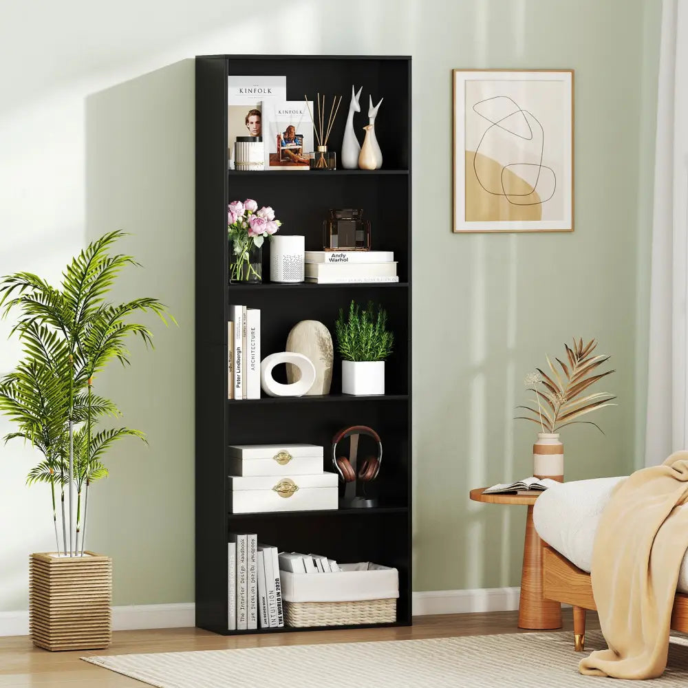 5-Shelf Storage Bookcase Modern Multi-Functional Display Cabinet Furniture-Black - Black - Bookcases
