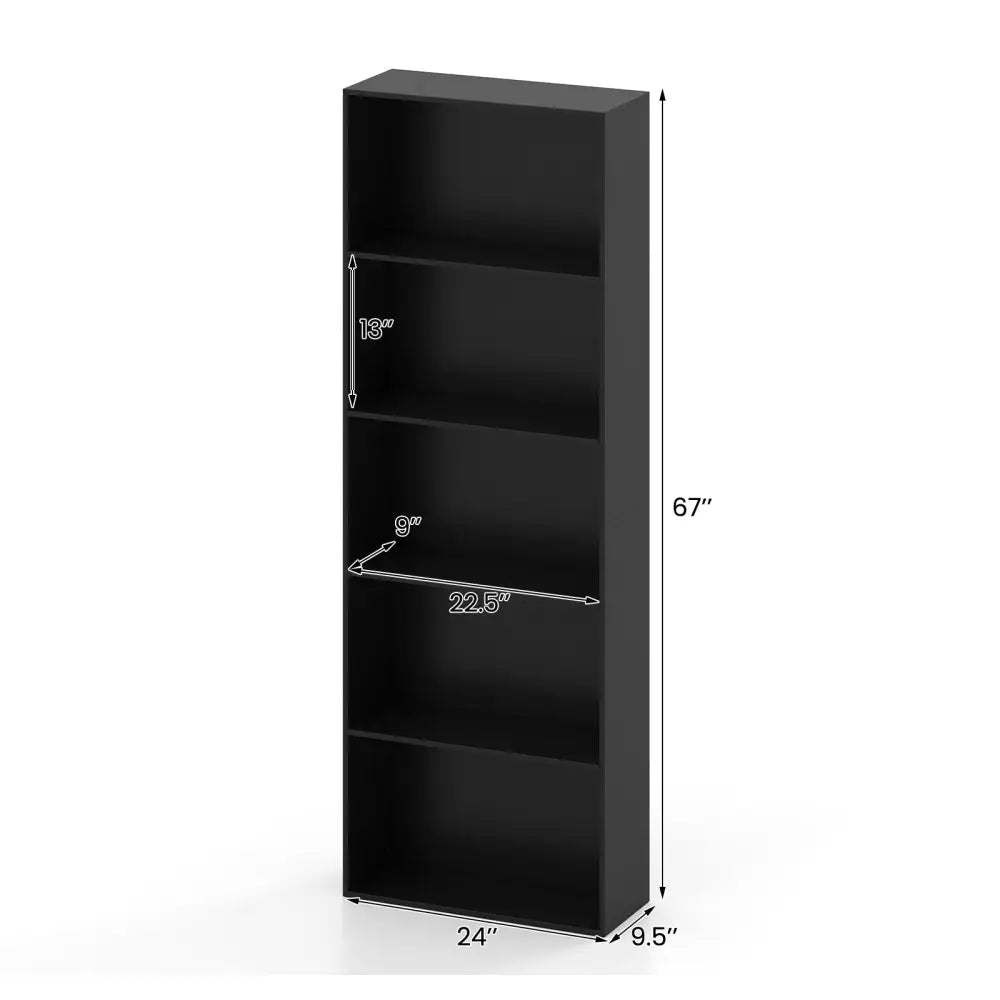 5-Shelf Storage Bookcase Modern Multi-Functional Display Cabinet Furniture-Black - Black - Bookcases