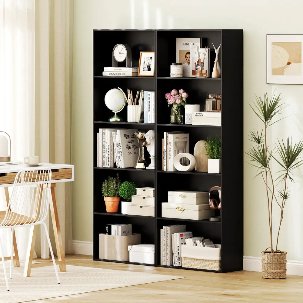 5-Shelf Storage Bookcase Modern Multi-Functional Display Cabinet Furniture-Black - Black - Bookcases