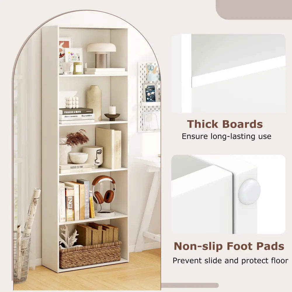 5-Shelf Storage Bookcase Modern Multi-Functional Display Cabinet-White - White - Bookcases