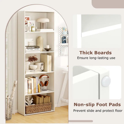 5-Shelf Storage Bookcase Modern Multi-Functional Display Cabinet-White Costway