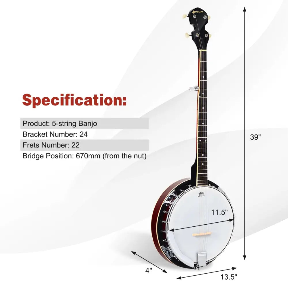 5-String Geared Tunable Banjo with case - Black - Guitar & Strings
