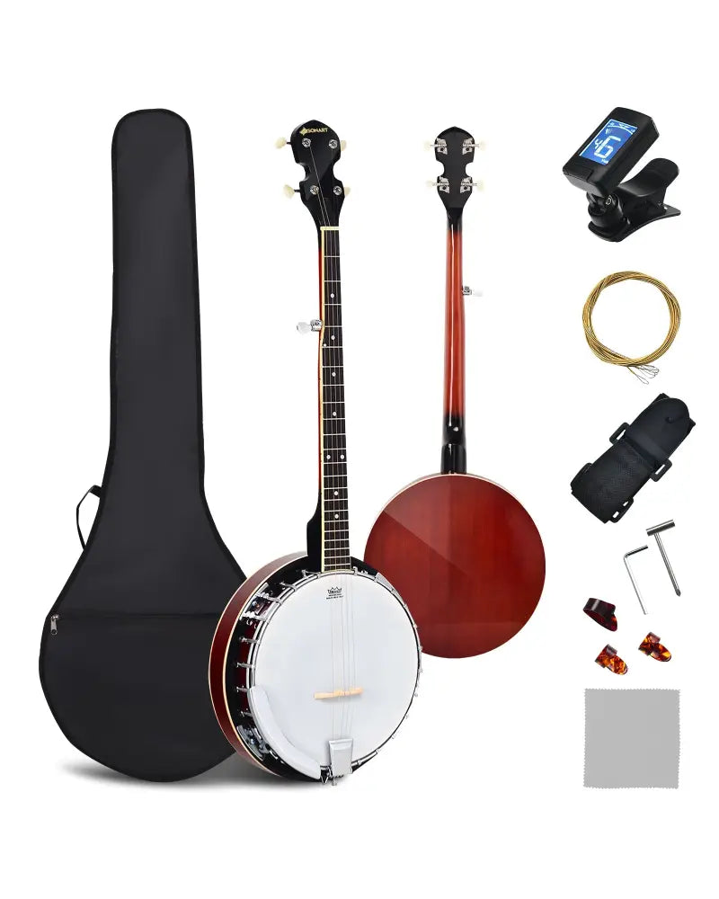 5-String Geared Tunable Banjo with case - Black - Guitar & Strings