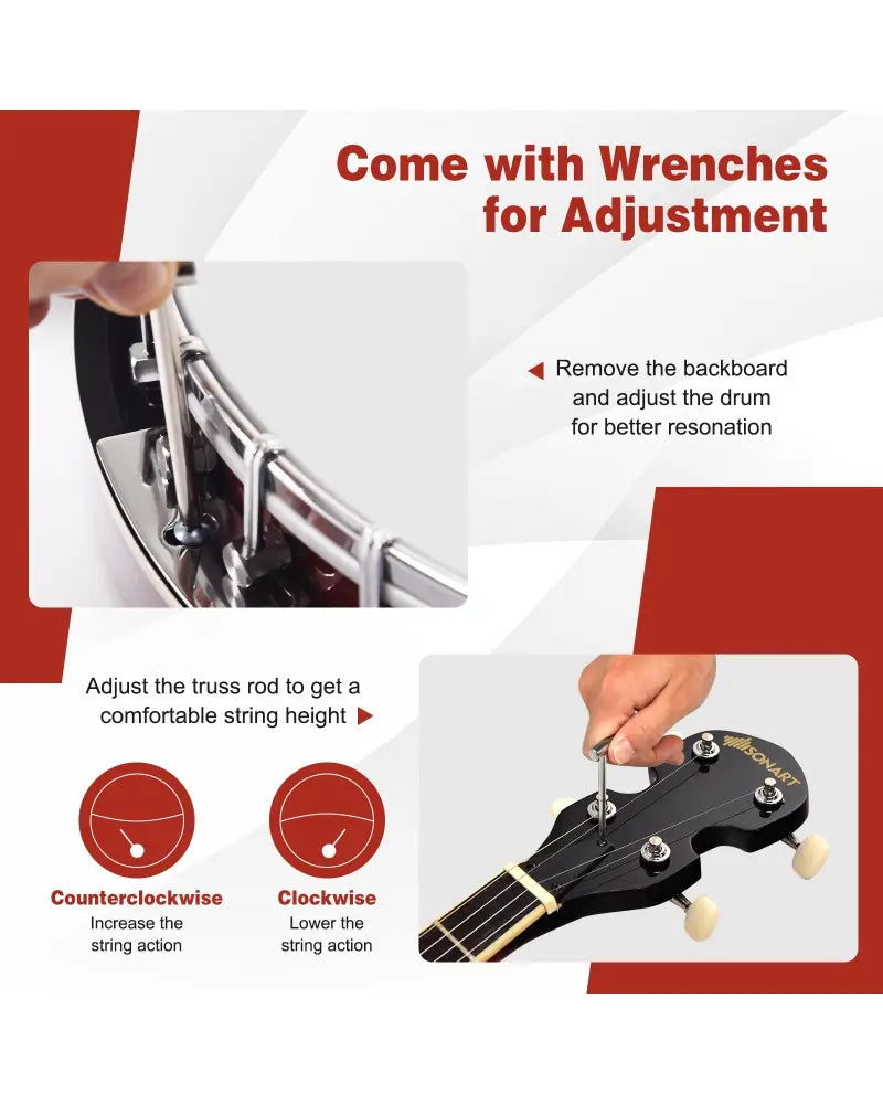 5-String Geared Tunable Banjo with case - Black - Guitar & Strings