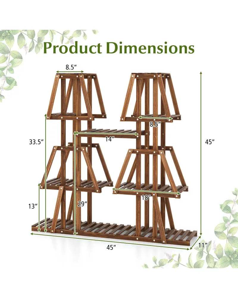 5-Tier 10 Potted Wood Plant Stand for Multiple Plants - Brown - Plant Stands