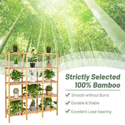 5 Tier 12 Potted Multifunctional Bamboo Shelf Flower Plant Display Stand - Natural - Plant Stands