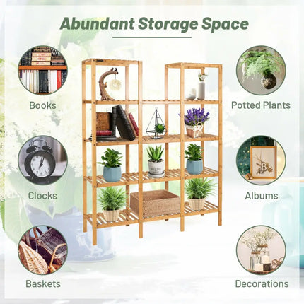 5 Tier 12 Potted Multifunctional Bamboo Shelf Flower Plant Display Stand - Natural - Plant Stands