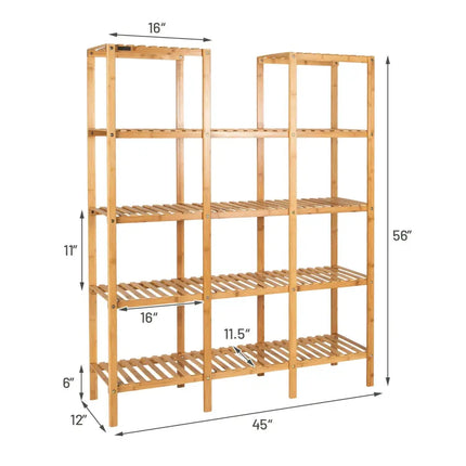 5 Tier 12 Potted Multifunctional Bamboo Shelf Flower Plant Display Stand - Natural - Plant Stands