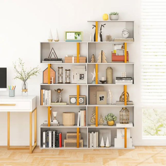 5-Tier/6-Tier Geometric Bookcase with Metal Frame and Anti-tipping Kits-5 Tier Costway