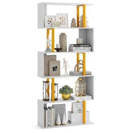 5-Tier/6-Tier Geometric Bookcase with Metal Frame and Anti-tipping Kits-5 Tier Costway