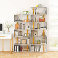 5-Tier/6-Tier Geometric Bookcase with Metal Frame and Anti-tipping Kits-5 Tier - White - Bookcases