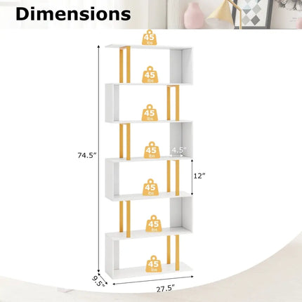 5-Tier/6-Tier Geometric Bookcase with Metal Frame and Anti-tipping Kits-6-Tier Costway