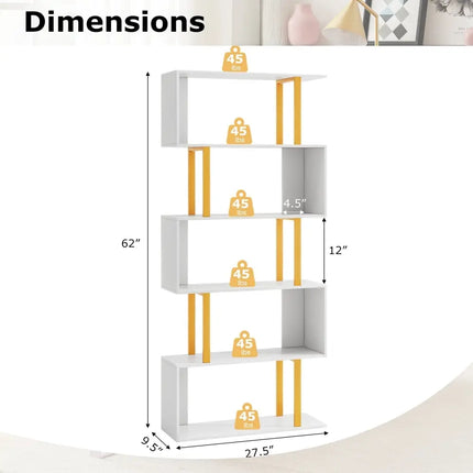 5-Tier/6-Tier Geometric Bookcase with Metal Frame and Anti-tipping Kits-5 Tier Costway