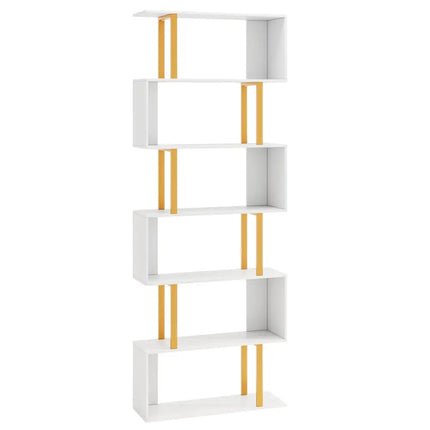 5-Tier/6-Tier Geometric Bookcase with Metal Frame and Anti-tipping Kits-6-Tier Costway
