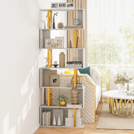 5-Tier/6-Tier Geometric Bookcase with Metal Frame and Anti-tipping Kits-6-Tier Costway