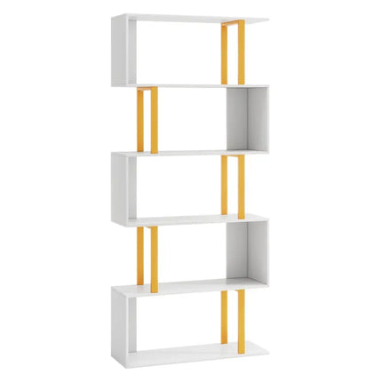 5-Tier/6-Tier Geometric Bookcase with Metal Frame and Anti-tipping Kits-5 Tier Costway