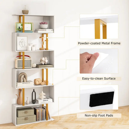 5-Tier/6-Tier Geometric Bookcase with Metal Frame and Anti-tipping Kits-6-Tier Costway