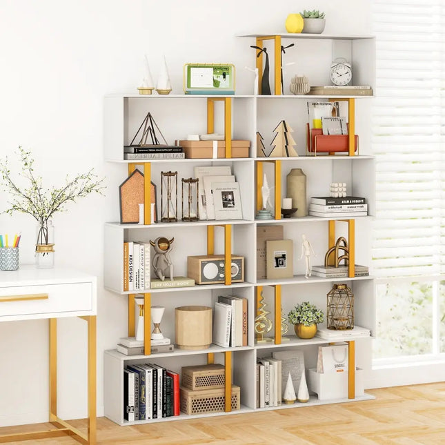 5-Tier/6-Tier Geometric Bookcase with Metal Frame and Anti-tipping Kits-6-Tier Costway