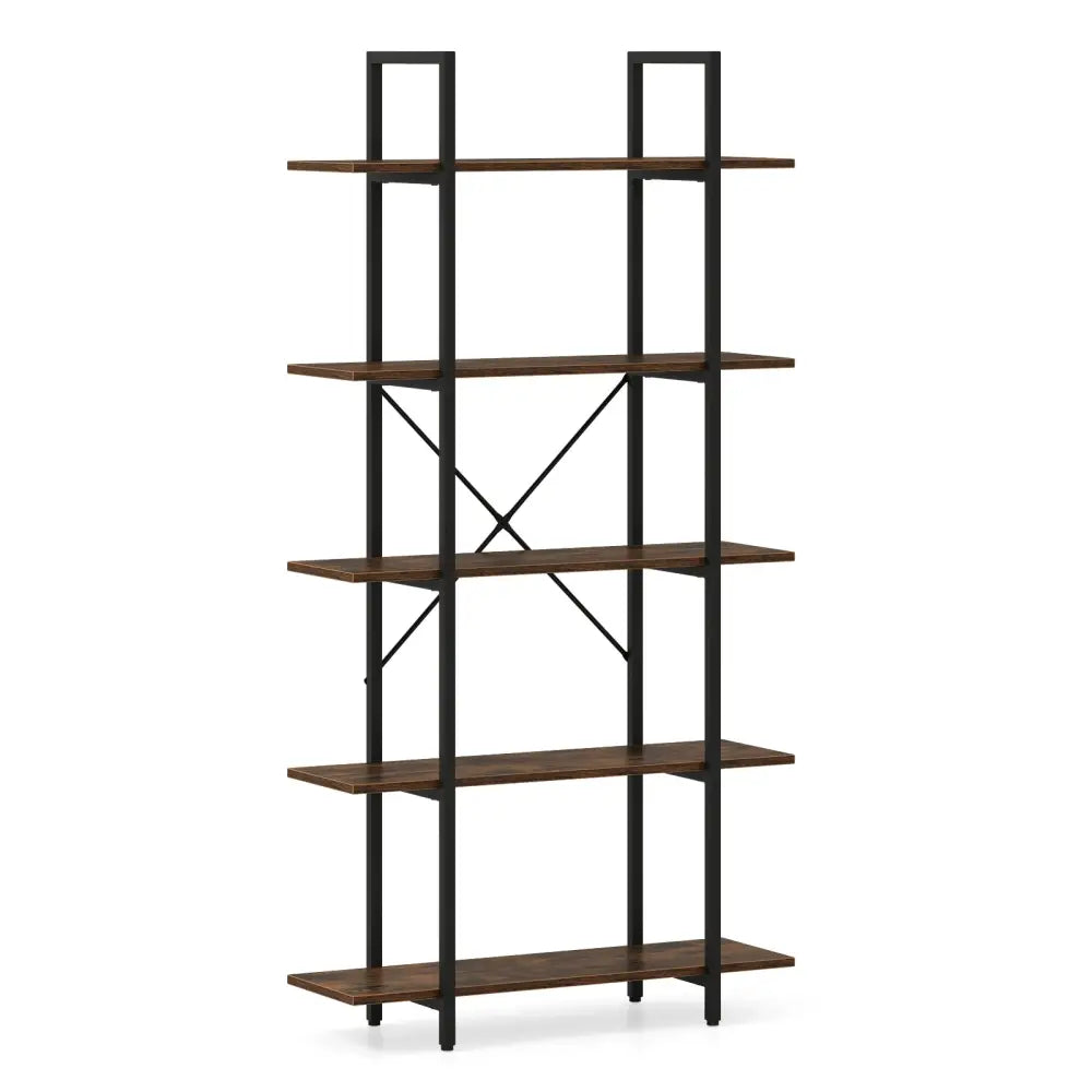 5-Tier 62 Inch Tall Vintage Industrial Bookcase with Open Storage Shelves-Rustic Brown - Rustic Brown - Bookcases