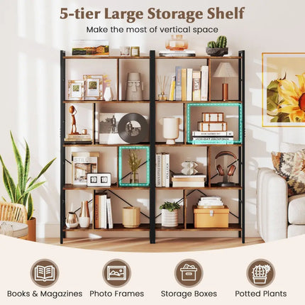 5-tier Bookcase 61 Inch Tall Industrial Bookshelf with Metal Frame Costway