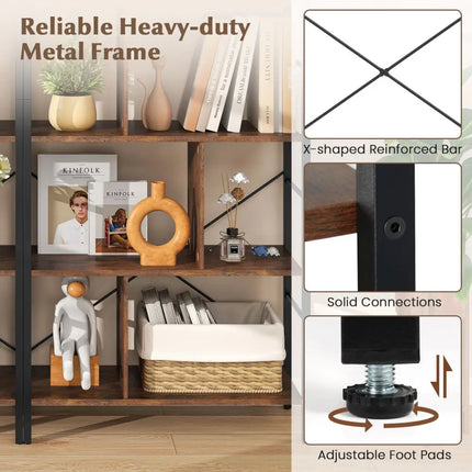 5-tier Bookcase 61 Inch Tall Industrial Bookshelf with Metal Frame Costway