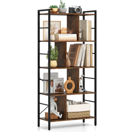 5-tier Bookcase 61 Inch Tall Industrial Bookshelf with Metal Frame Costway