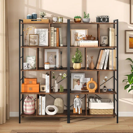 5-tier Bookcase 61 Inch Tall Industrial Bookshelf with Metal Frame Costway