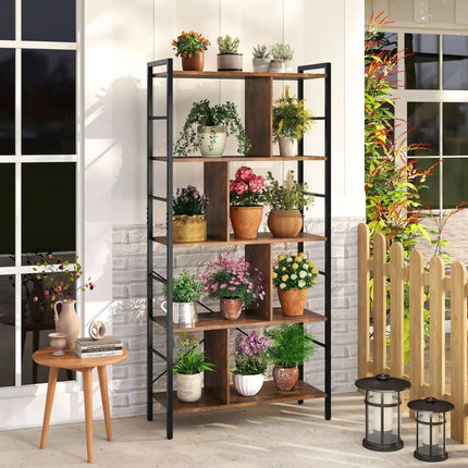 5-tier Bookcase 61 Inch Tall Industrial Bookshelf with Metal Frame Costway