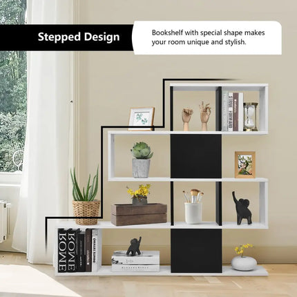 5-Tier Bookshelf Corner Ladder Bookcase with Storage Rack-Black & White Costway