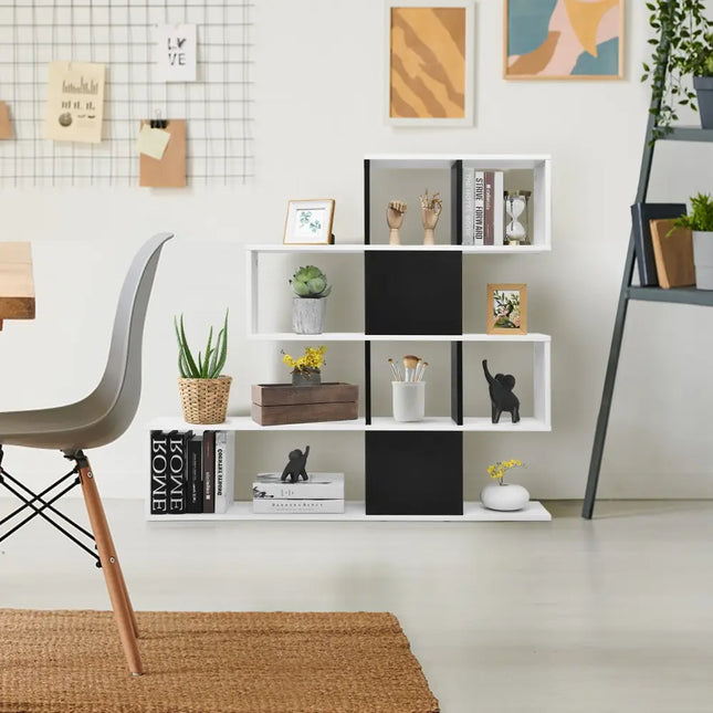 5-Tier Bookshelf Corner Ladder Bookcase with Storage Rack-Black & White Costway