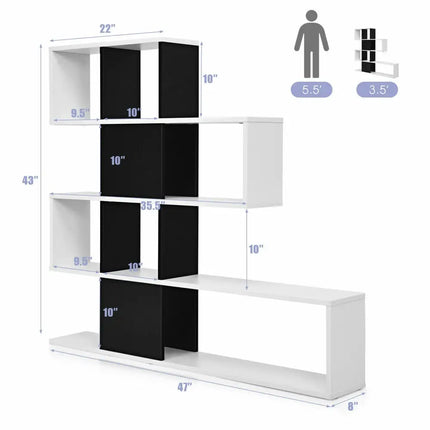 5-Tier Bookshelf Corner Ladder Bookcase with Storage Rack-Black & White Costway