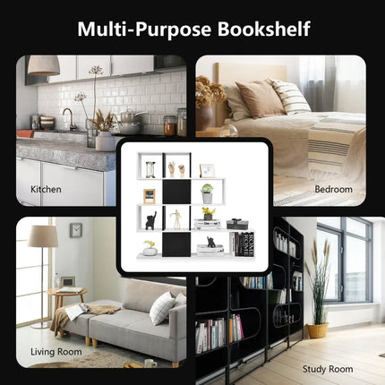 5-Tier Bookshelf Corner Ladder Bookcase with Storage Rack-Black & White Costway