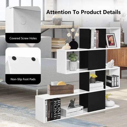 5-Tier Bookshelf Corner Ladder Bookcase with Storage Rack-Black & White Costway