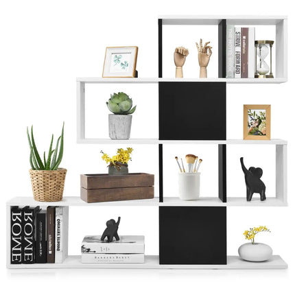 5-Tier Bookshelf Corner Ladder Bookcase with Storage Rack-Black & White Costway