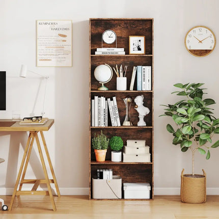 5-Tier Bookshelf Open Bookcase Freestanding Display Shelf Storage Organizer-Rustic Brown Costway