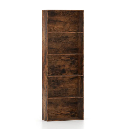 5-Tier Bookshelf Open Bookcase Freestanding Display Shelf Storage Organizer-Rustic Brown Costway