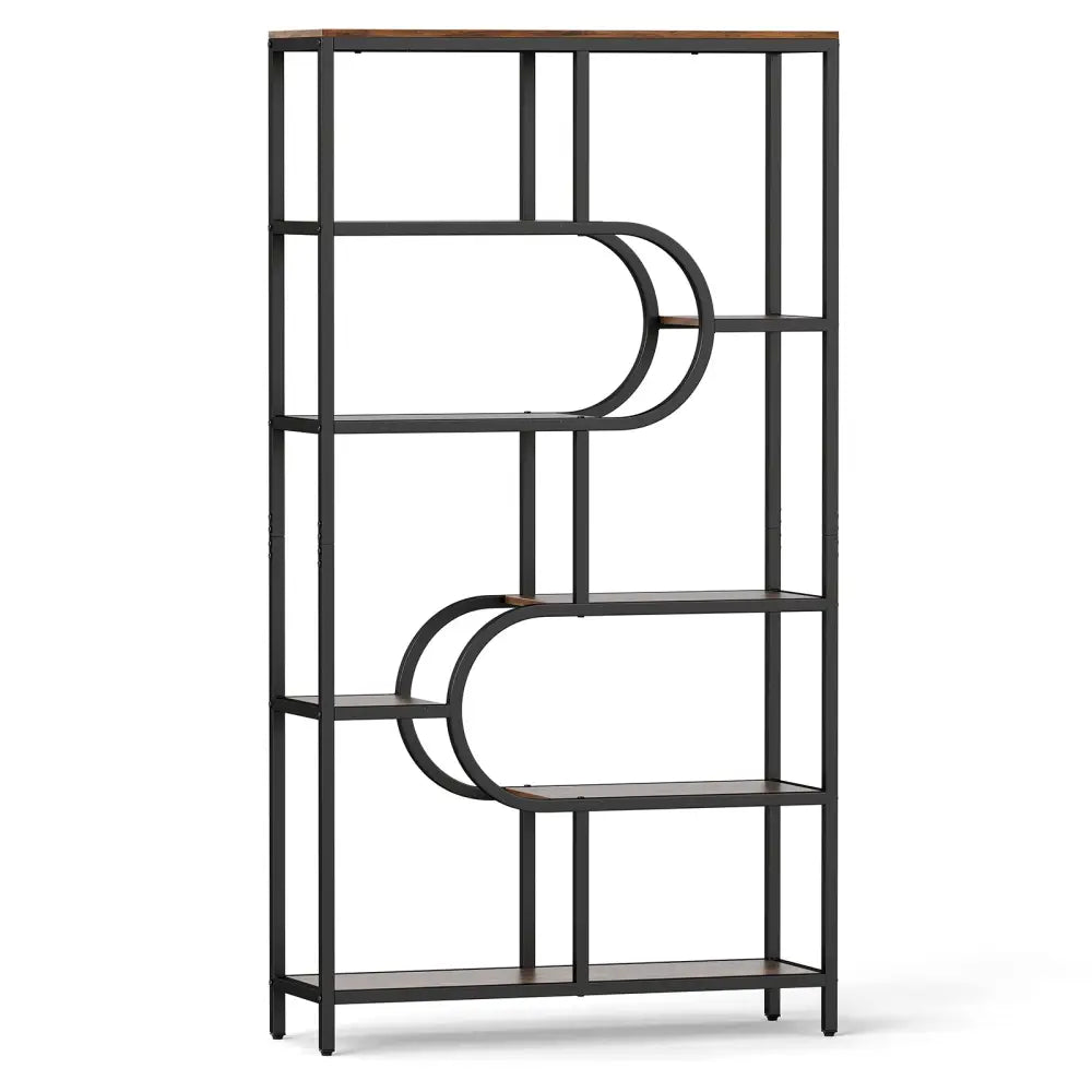 5-Tier Bookshelf Tall Etagere Bookcase with Open Storage Shelves and U Shape-Rustic Brown - Rustic Brown - Bookcases