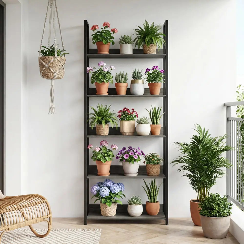 5-Tier Bookshelf Tall Wooden Open Bookcase with Back Panels-Oak - Oak - Bookcases