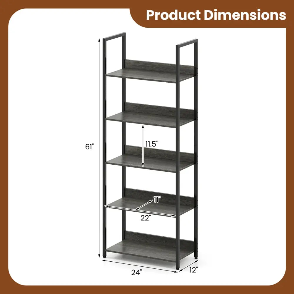 5-Tier Bookshelf Tall Wooden Open Bookcase with Back Panels-Oak - Oak - Bookcases