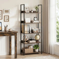 5-Tier Bookshelf Tall Wooden Open Bookcase with Back Panels-Rustic Brown - Rustic Brown - Bookcases