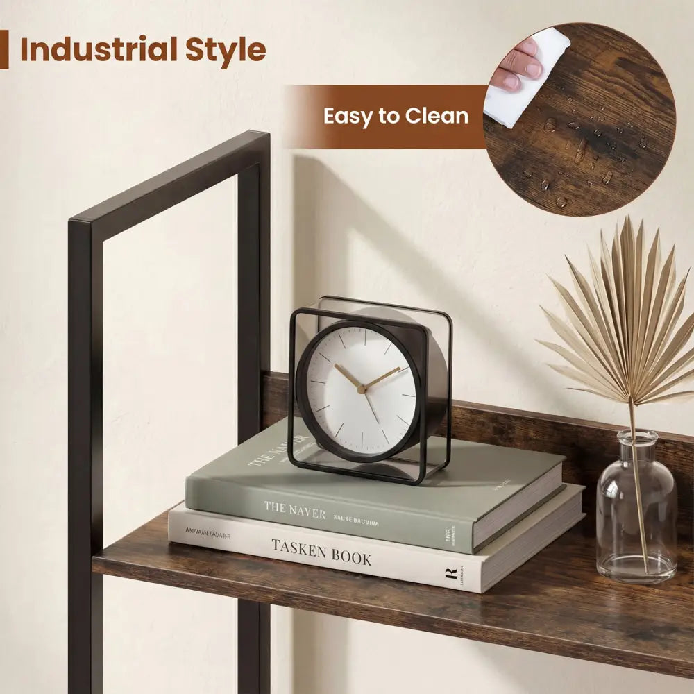 5-Tier Bookshelf Tall Wooden Open Bookcase with Back Panels-Rustic Brown - Rustic Brown - Bookcases