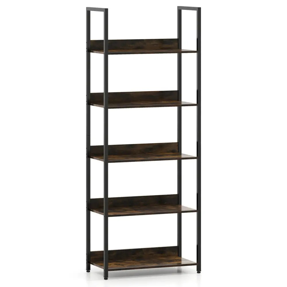 5-Tier Bookshelf Tall Wooden Open Bookcase with Back Panels-Rustic Brown - Rustic Brown - Bookcases