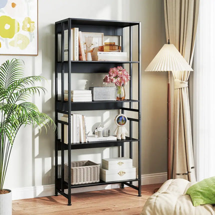 5-Tier Bookshelf with Adjustable and Tiltable Shelves-Black Costway